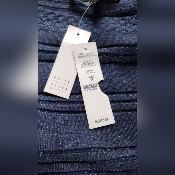 White House Black Market Women's Sweater Top Navy Metallic NWT Orig $89 Sz M - Picture 8 of 9